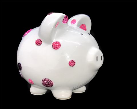 Custom Made Pink Polka Dot Crystallized Piggy Bank Girls Newborn Bling Genuine European Crystals