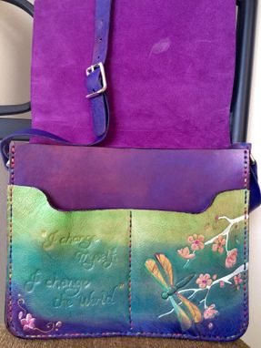 Custom Made Embossed Butterfly/Cherry Blossom Leather Messenger Bag