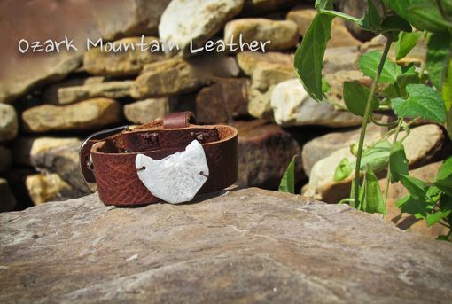Custom Made Leather Bracelet With White Stone
