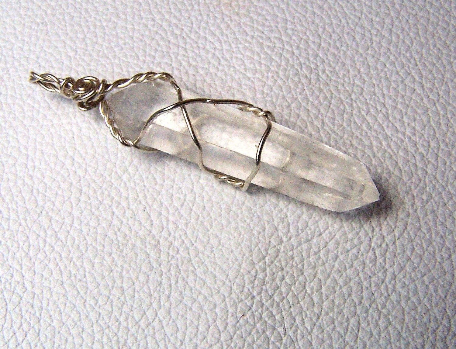 Hand Crafted Quartz Crystal Wire Wrap Necklace Pendant Double