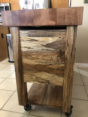 Custom Made Texas Pecan Kitchen Cart Work Station With Maple End Grain Dyed Cherry