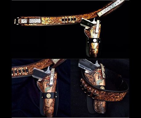 Custom Made Hand Tooled Custom Gunslinger Belt And Holster