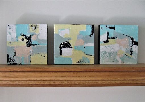 Custom Made Triptych, 3 Original Acrylic Abstract Paintings, 8" X 8" Each, Small Art Canvas