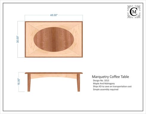 Custom Made Low Coffee Table, Marquetry Design