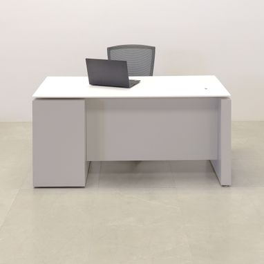 Custom Made Custom Modern Executive Office Desk With Cabinet, Engineered Stone Top - Denver Straight Desk