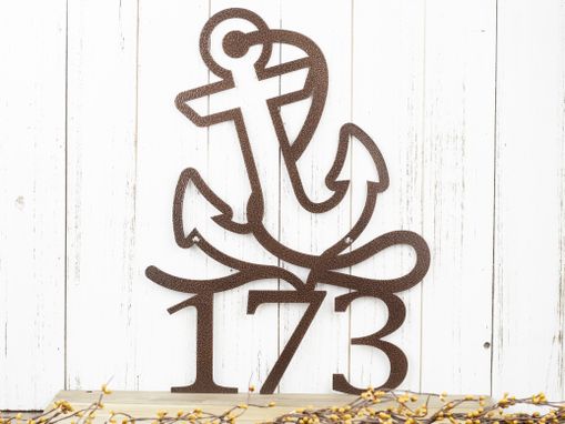 Custom Made Metal House Number Sign, Anchor, Nautical - Copper Vein Shown