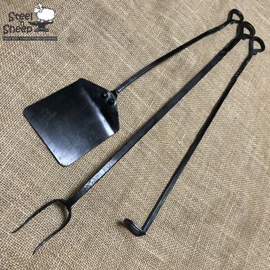 Custom Made Hand Forged Bbq Meat Fork, Spatula And Pig Tail Flipper 3 Piece Set