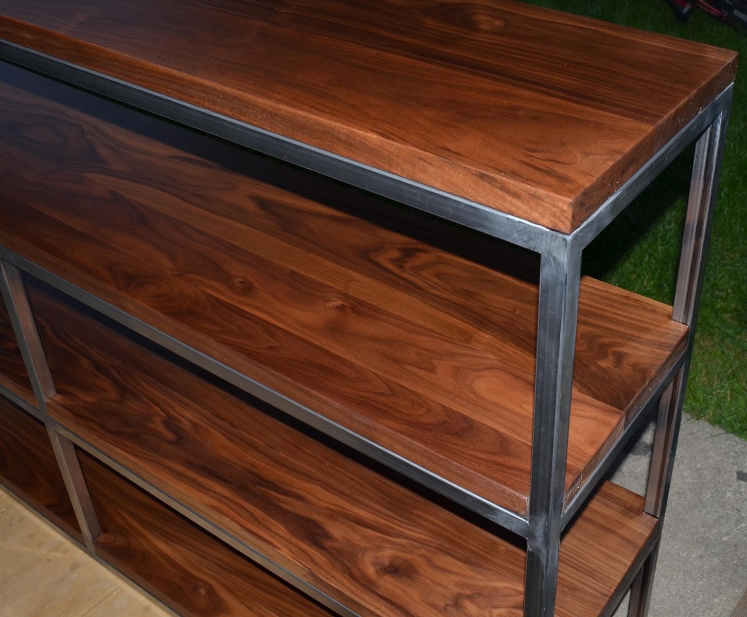 Custom Made Floating Walnut Wood And Steel Shelf by Fabitecture