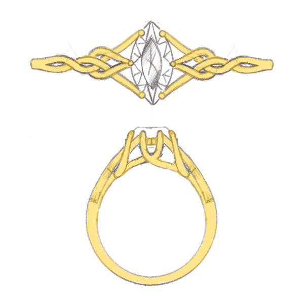 The woven band of this rope-inspired engagement ring looks lovely in yellow gold, and the lab diamond at its center brings sparkle to the setting.