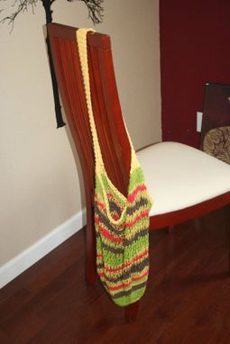 Custom Made Green, Brown, Red And Yellow Striped String Bag