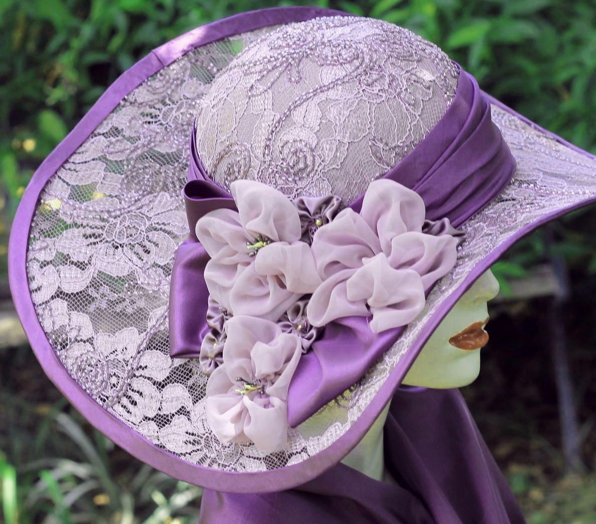 Buy Custom Made Elegant Formal Wide Brim Summer Sun Hat Flowers Lace Shabby  Chic, made to order from Gail's Custom Hats
