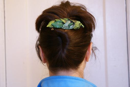 Custom Made Barrette, Green Layered Leaf French Style Hair Barrette