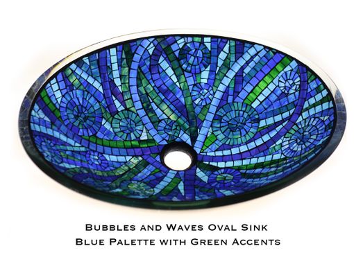 Custom Made Bubbles And Waves Glass Mosaic Bathroom Sink - Round
