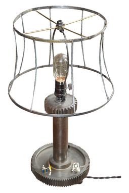 Custom Made Industrial Gear Lamp, Reclaimed Antique Lamp Shade