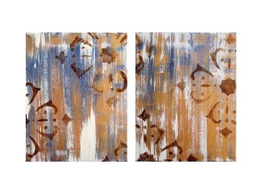 Custom Made Abstract Painting Original 10"X16"- Two Panels Gold Purple Brown