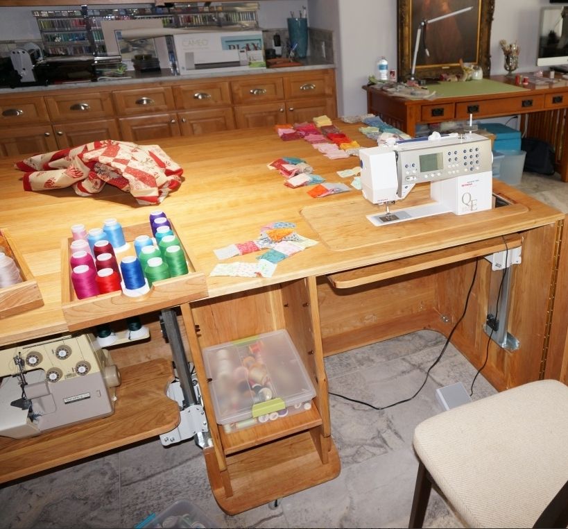 buy hand crafted sewing table for two machines, made to order from