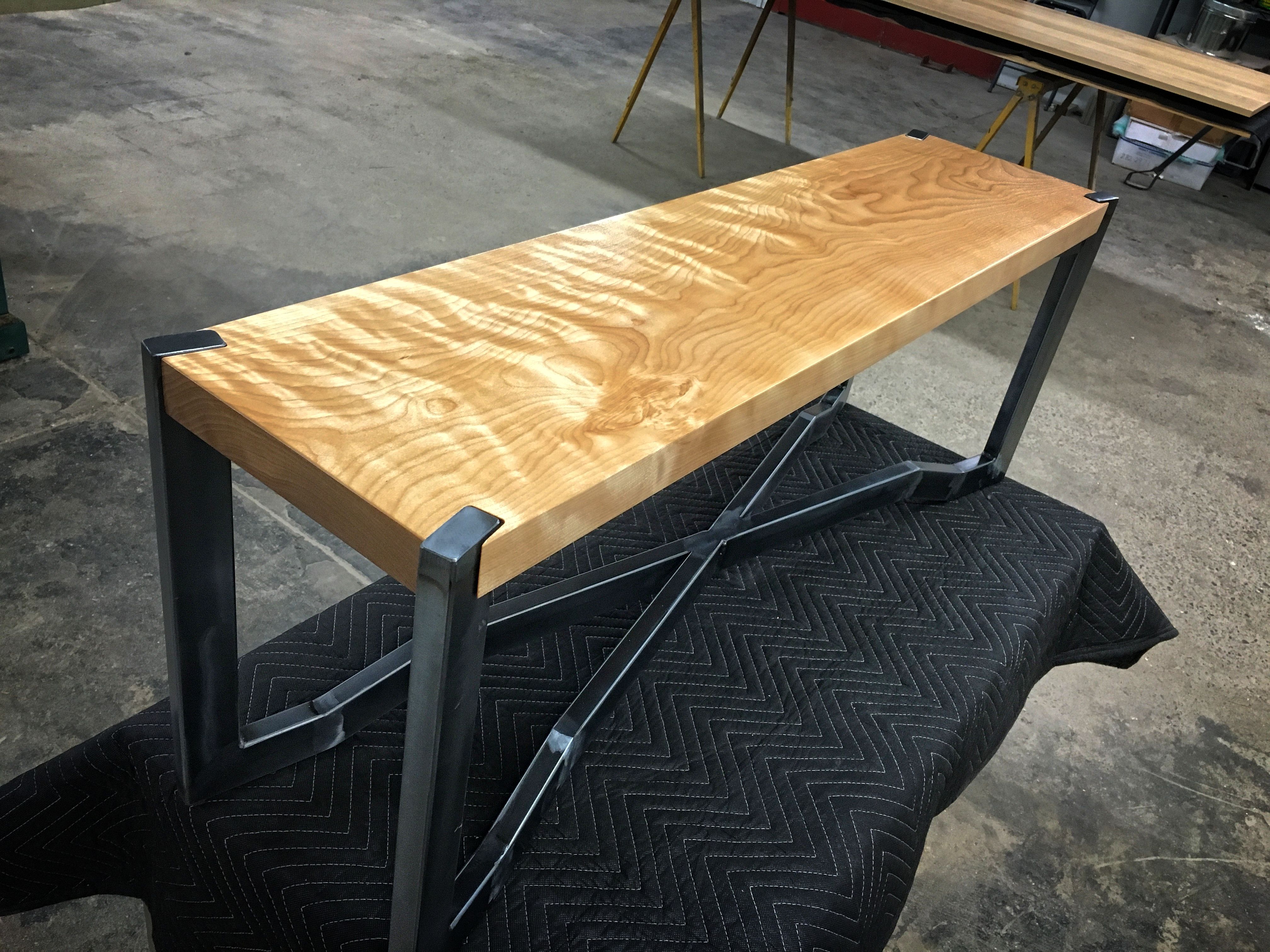 Custom Flamed Birch & Steel Bench by Higgins Fabrication | CustomMade.com