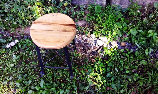 Custom Made Vintage Style Clerk Stool With Reclaimed Wood Seat