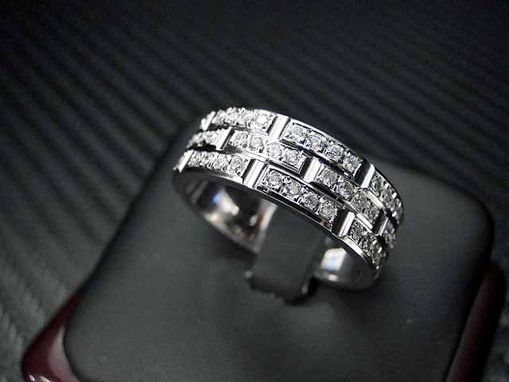 Hand Crafted 14k White Gold Mens Diamond Wedding Band / Engagement Ring ...