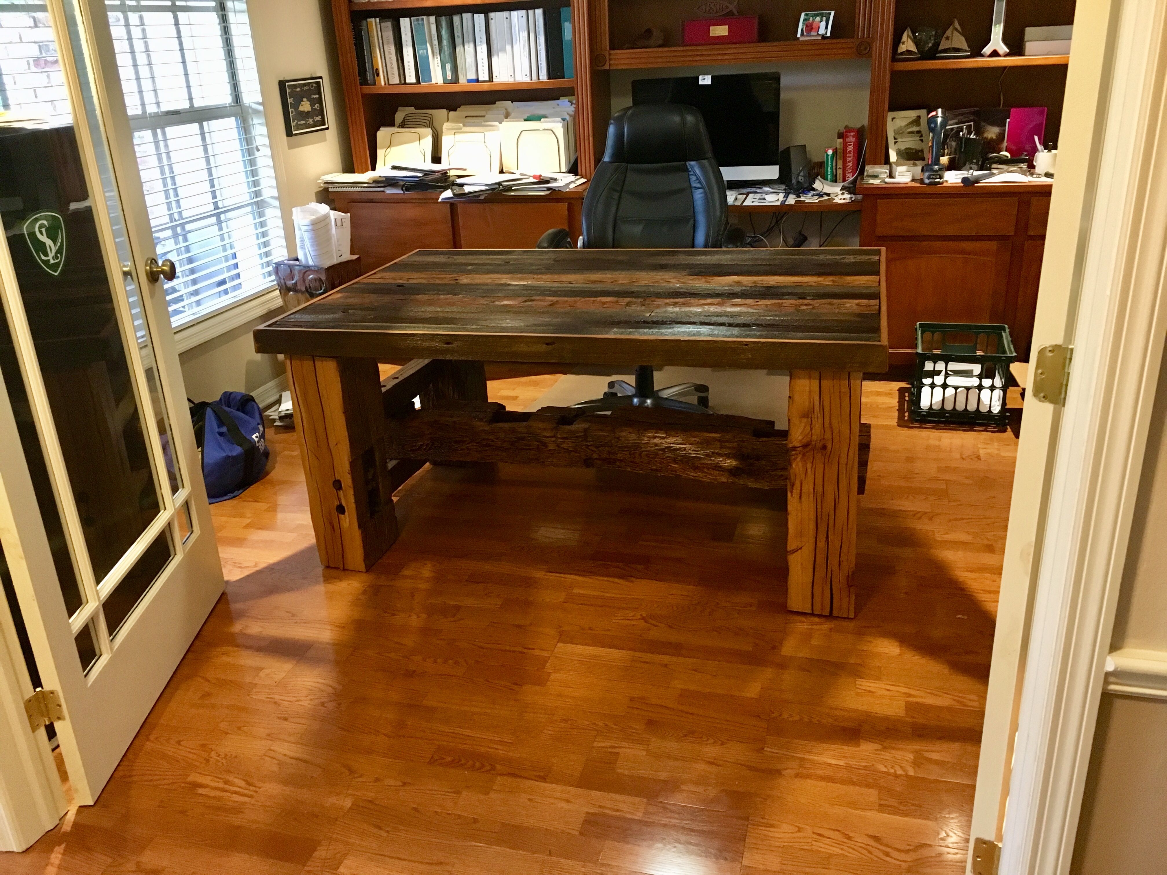 Hand Crafted Barn Beam Desk With Matching Printer Stand by The Plane