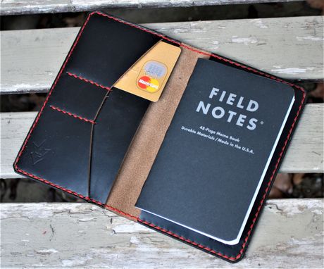Custom Made Handmade Horween Chromexcel Black Leather Field Notes Moleskine Cover Wallet