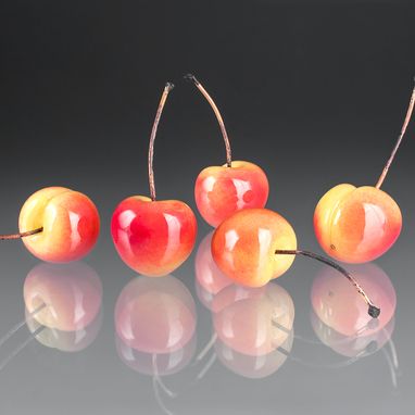 Custom Made Realistic Glass Rainier Cherry Sculpture, Life-Sized