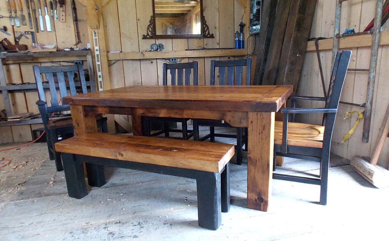 Hand Made Heavy Barn Wood Dining Table And 6 Chairs by PAUL'S GREEN ...