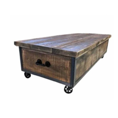 Custom Made Large, Long, Rustic Industrial Barn Board Coffee / Cocktail Table W/ Drawers On Cast Iron Casters