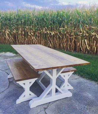 Custom Made Two-Tone Rustic Farmhouse Dining Table