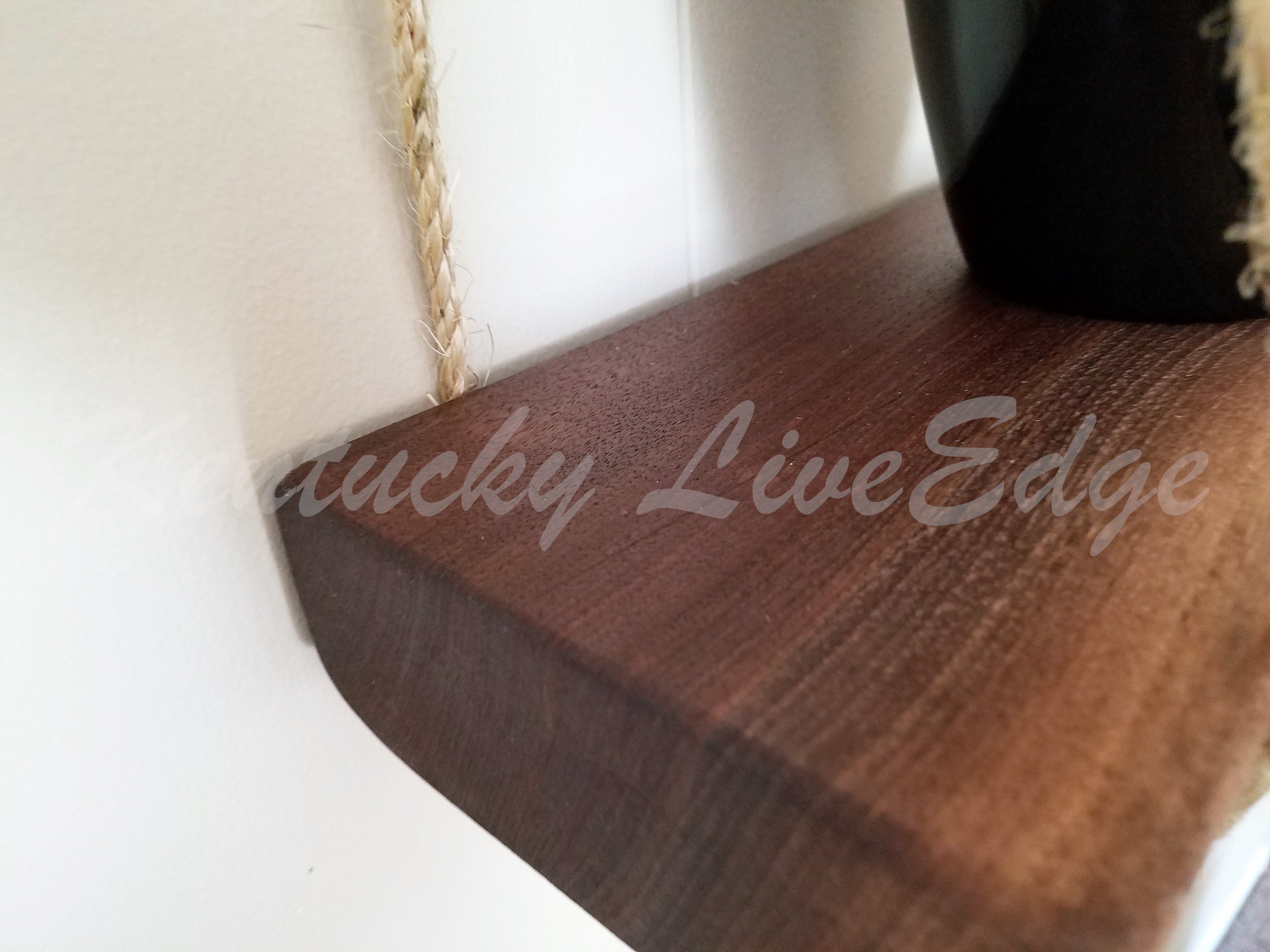 Hand Made Natural Wood Shelf Hanging Shelf Live Edge Shelf Walnut