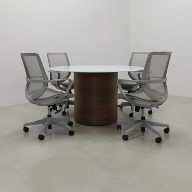 Custom Made Modern Round Shape Custom Conference Table, Tempered Glass Top - Omaha Meeting Table