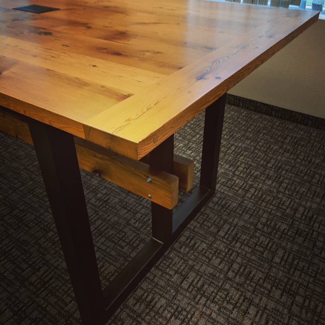 Handmade Heavy Duty Conference Table, Reclaimed Wood And Steel by re