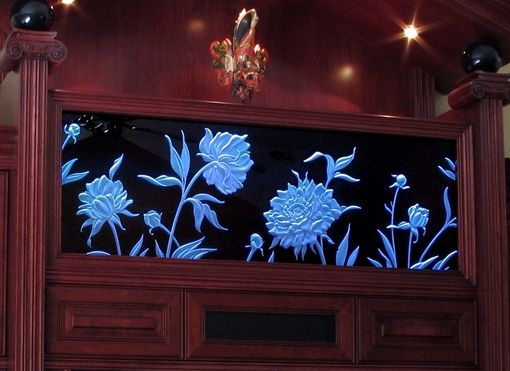 Custom Made Illuminated Carved / Etched Glass - Wall Unit