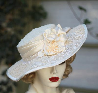 Custom Made Vintage Edwardian Hat Formal Tea Party Wedding For Summer Lace Flowered