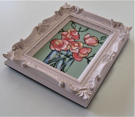 Custom Made Original Acrylic Floral Painting In Ornate Pink Frame