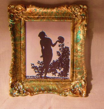 Custom Made Silhouette Picture In Variegated Gold Leaf Frame,Handmade,Unique.