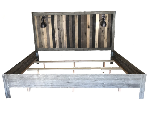 Custom Made Reclaimed Barn Wood Headboard With Frame & Lights