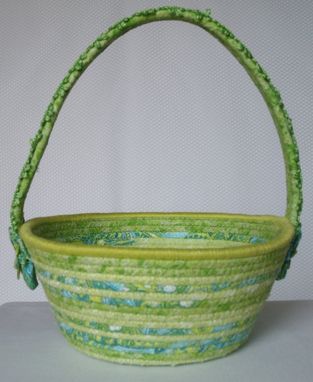 Custom Made Cloth Basket W/Handle - Coiled - Wrapped Clothesline - Small Roud - Lime Green