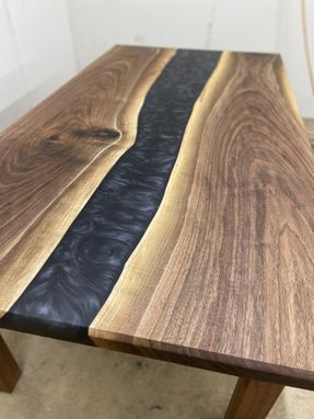 Custom Made Single River Epoxy Dining Table With Wooden Legs 30" X 60"