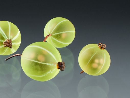 Custom Made Realistic Glass Green Gooseberry Sculpture, Life-Sized