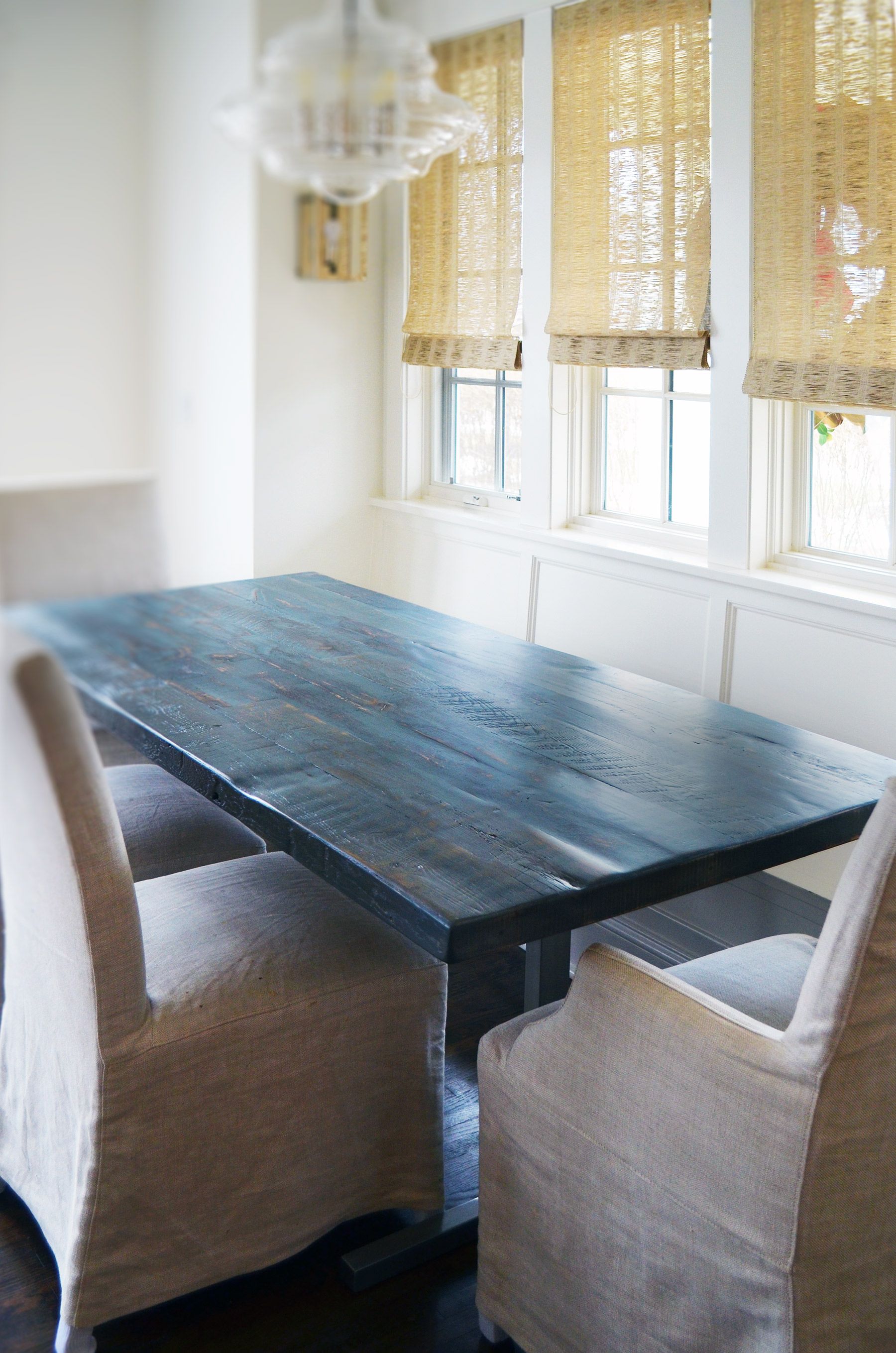Hand Crafted Reclaimed Wood Rustic Grey Dining Table by Abodeacious