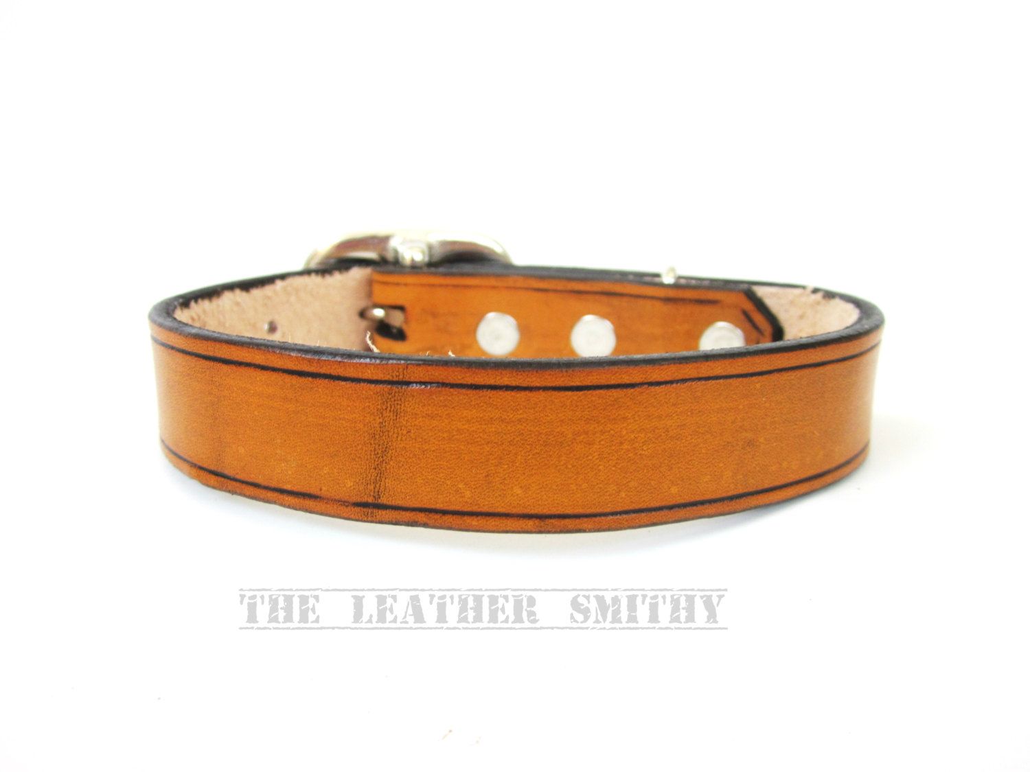 Buy Hand Crafted Tan Leather Dog Collar 3/4 Inch Wide Handmade Medium