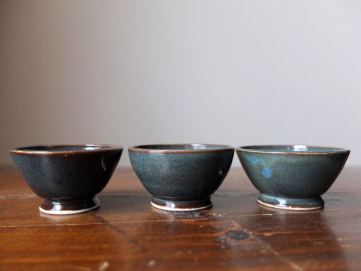 Custom Made 3 Prep Condiment Sauce Bowls Denim Blue Wheel Thrown Stoneware Ceramic Pottery By Gemfox Sra Usa