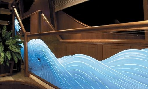 Custom Made Illuminated Carved / Etched Glass - Waves Railing