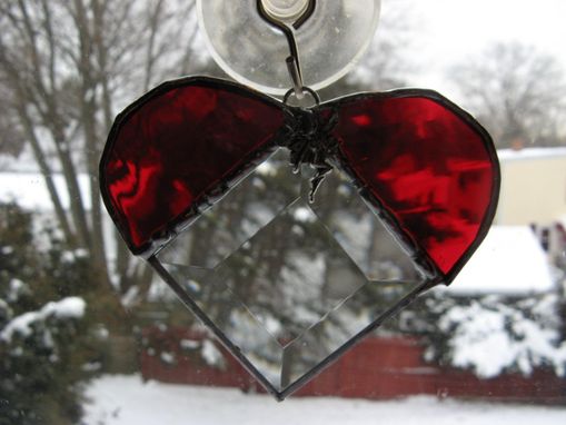 Custom Made Heart-Shaped Stained Glass Light Catcher With Key Charm