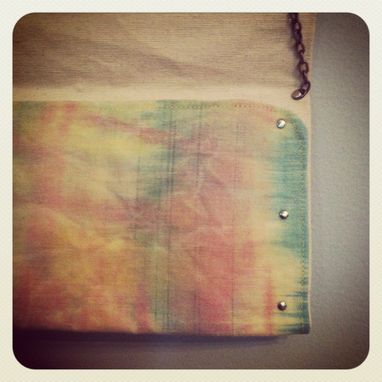 Custom Made Organic Linen Crossbody Hand Painted Watercolor /Hand Beeswaxed /Antique Nickel Chain