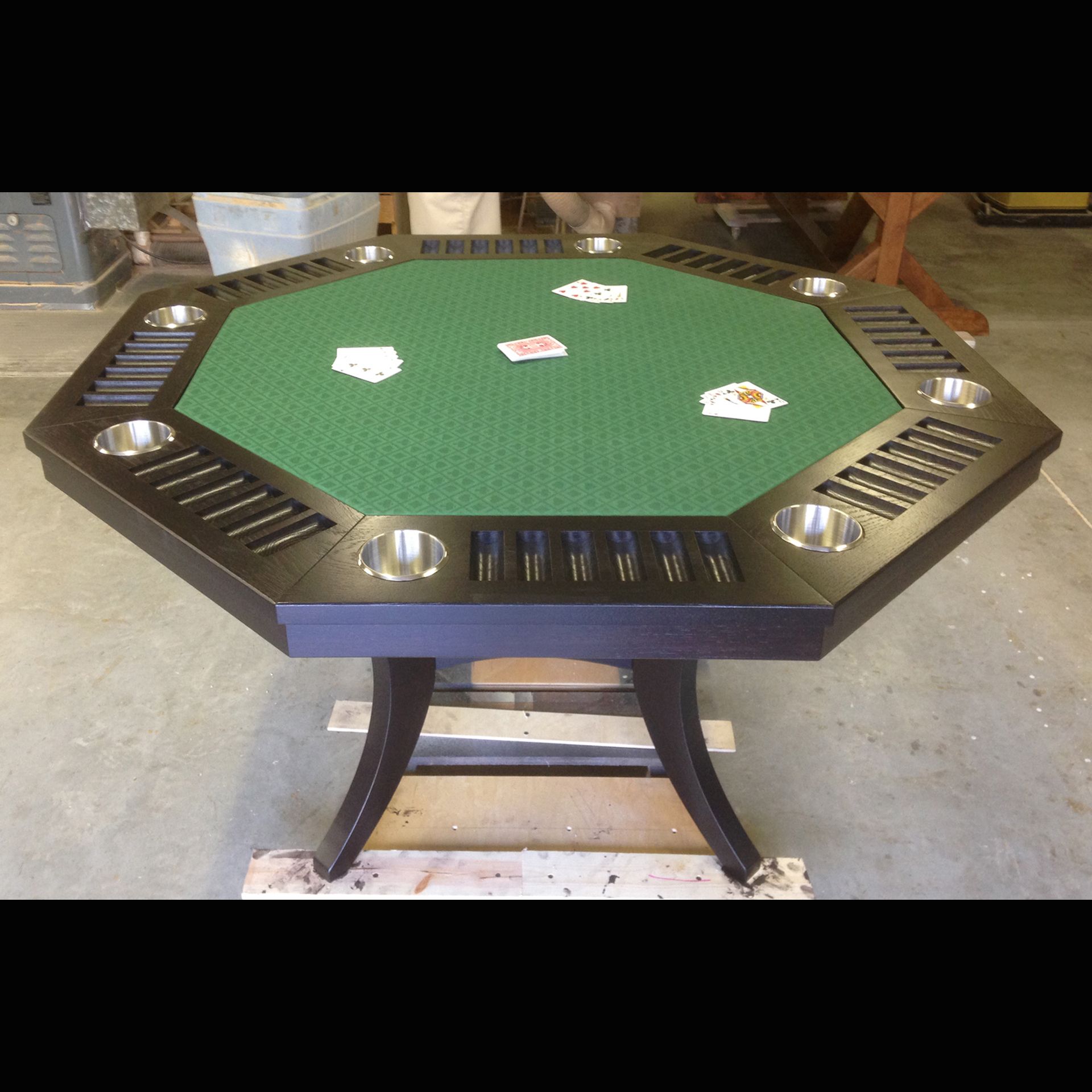 Custom Made Octagonal Black Poker / Game Table With Cup Holders And ...