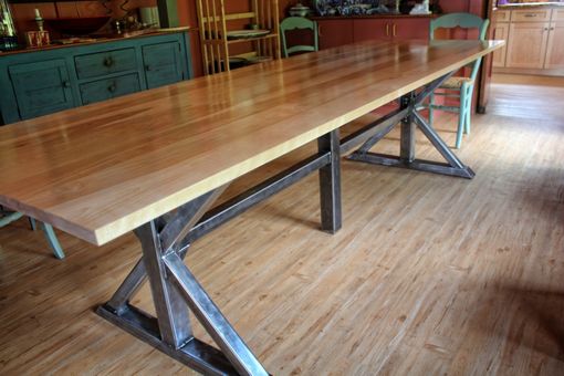 Custom Made Birch And Steel Trestle Dining Table