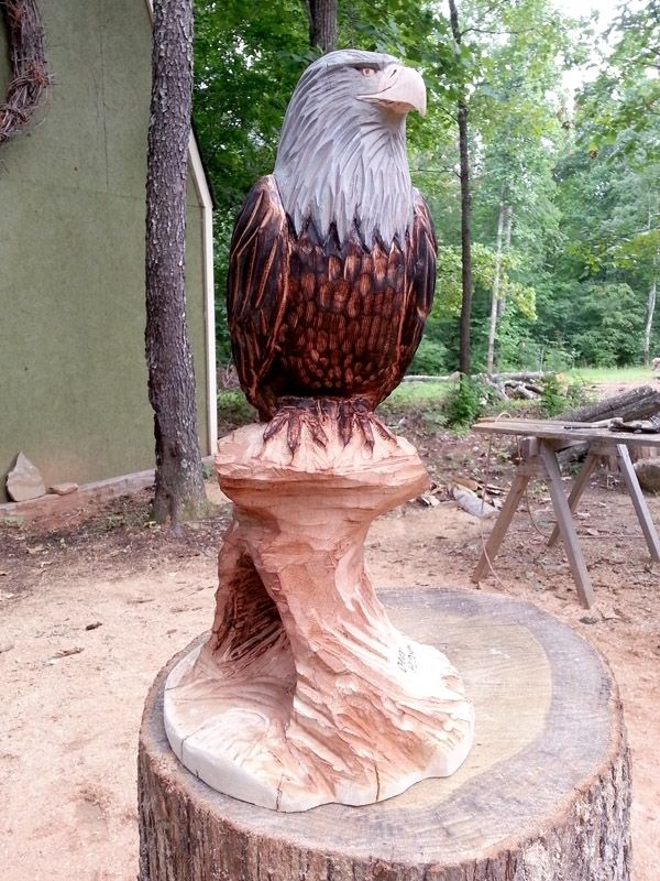Hand Made Perched Bald Eagle Wood Sculpture by Sleepy Hollow Art ...