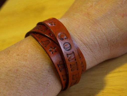 Custom Made Mothers Bracelet, Hand Stamped Leather Wrap Bracelet